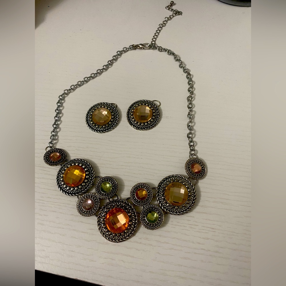 Gem necklace and earring set